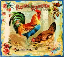 Riverside Royal Rooster Brand Chickens Orange Citrus Fruit Crate Label Art Print