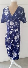 Quiz Ladies Navy White Floral Wrap Dress Size 16 BNWT