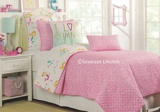 4-pc   MERMAID SUMMER   Twin Quilt Pillow Set Starfish Seahorses GIRLS LOVE PINK
