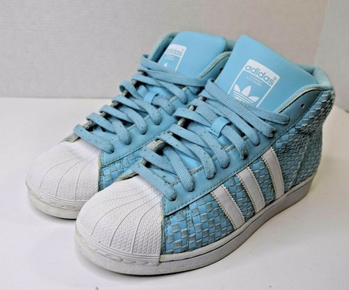 Adidas Sky Blue PCI 789002 High Top Leather Woven Checker Board Pattern Mens 8 - Picture 2 of 11