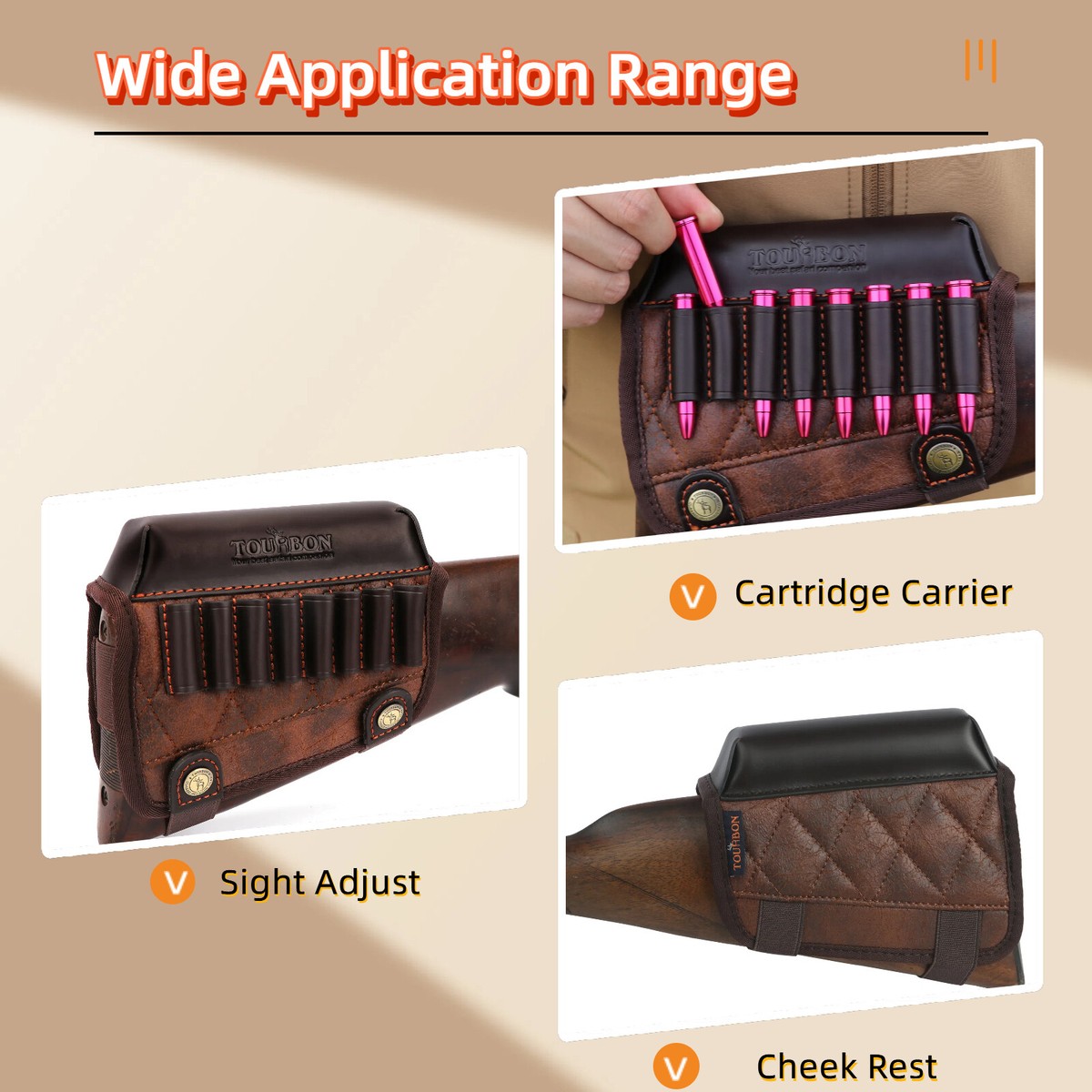 Tourbon Support De Joue En Cuir Avec Support De Munitions - - Plaques
