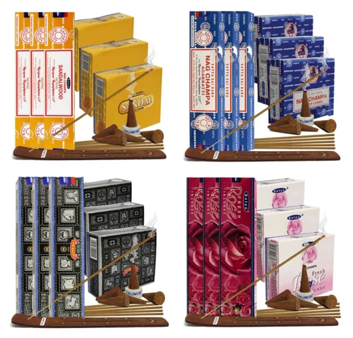 Satya Incense sticks and cone incense holder variety pack bundle insence insense