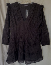 BOOHOO..BLACK..EYELET..FIT & FLARE..TIERED..RUFFLE..EYELET..SKATER DRESS..NWT 12