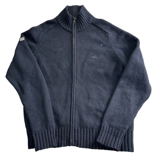 Adidas Wool Knit Jumper Full Zip Regular Y2K Black Sweater Mens XL - Picture 1 of 9
