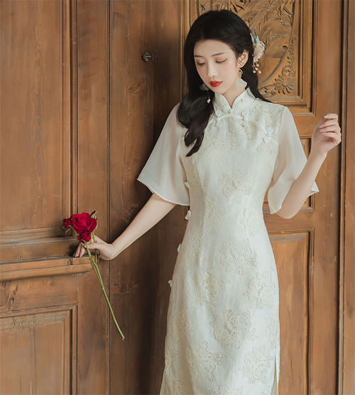 chinese dress ladies White Lace Fishtail Qipao Cheongsam Wedding Gown main image 1