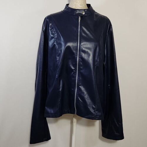 Jacket Faux Leather Women's SZ 5XL Thin Moto Biker Zipper Blue Lightweight City