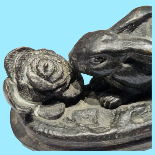 escultura decorativa bronce conejo y col estilo Barye figura antigua - Imagen 16 de 24