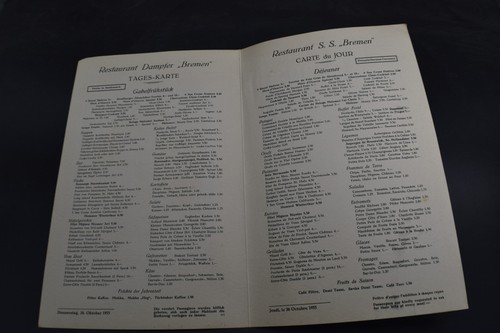 Oct 26, 1933 Norddeutscher Loyd Bremen Breakfast Menu - Picture 2 of 5