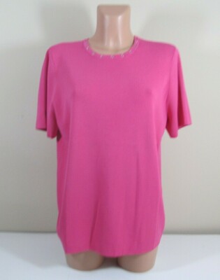 WHITE STAG WOMEN'S PLUS 16W Pink Knit Short Sleeve Top Neckline Grommet Accents 