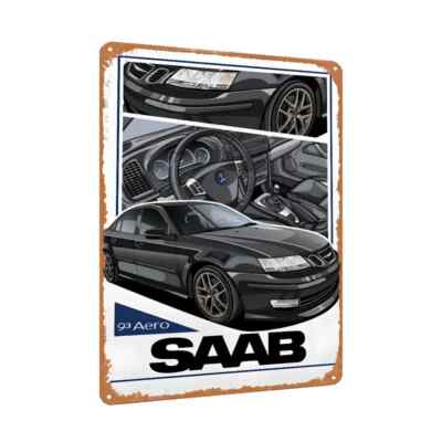 【新品未使用】SAABサインプレート SAAB 9-3 Aero Metal Tin Plaque Room Décor Plate Retro Wall Art 8