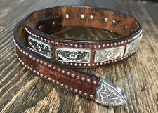Nocona Girls Kids Concho Floral leather Belt Brown Western Rodeo Cowgirl 24 VTG