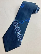 Vintage Necktie 1970's Swing Wide Neck Tie Blue Abstract Art Deco Jacquard