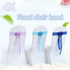 4X Mesh Chair Ribbon Sash Cover Floral Beaded Elastic Ribbon Tie Wedding Party