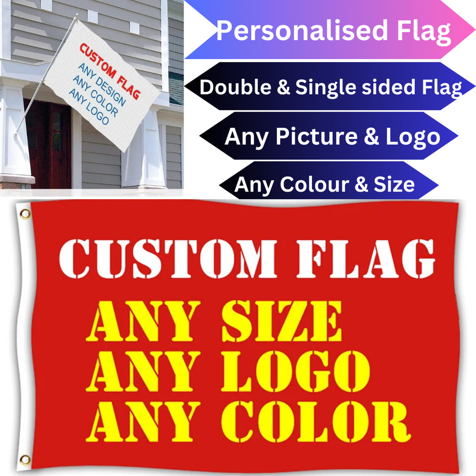CUSTOM PRINTED PERSONALISED FLAG/ BANNER | ANY DESIGN-Free | ANY SIZE | UK SELER