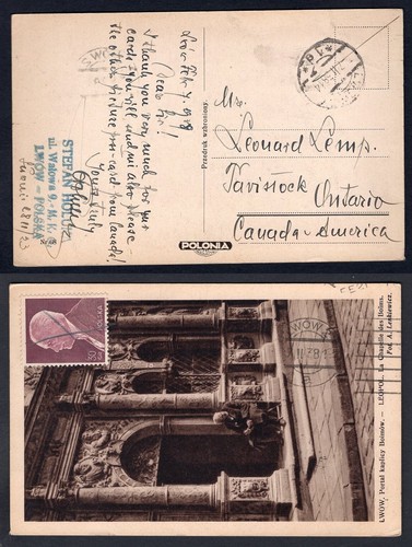 POLAND Lwów UKRAINE Lviv 1937 Picture Postcard to Tavistock Canada. Boim Chapel - Picture 1 of 3