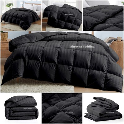 Luxury Premium Soft Stripes Grey Comforter Goose Down Alternative Full Size