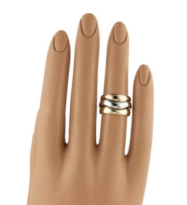 Cartier 18k Ring Tricolor Gold Triple Wave Puzzle Stack Band Size