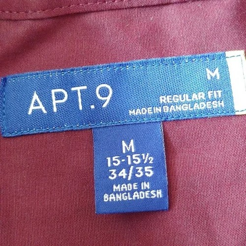 NWOT Apt 9 Men's Regular Fit Long Sleeve Button Down Dress Shirt Maroon Size M - Picture 5 of 6