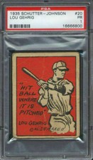 1935 Schutter Johnson Candy #20 Lou Gehrig PSA 1 New York Yankees HOF