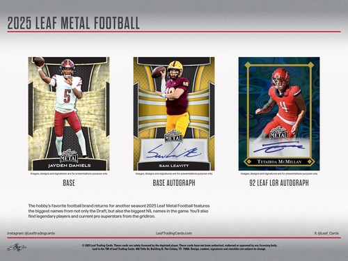Luke McCaffrey 2025 Leaf METAL FOOTBALL 2 Case (20 Box) Player Break #5 - Picture 2 of 6