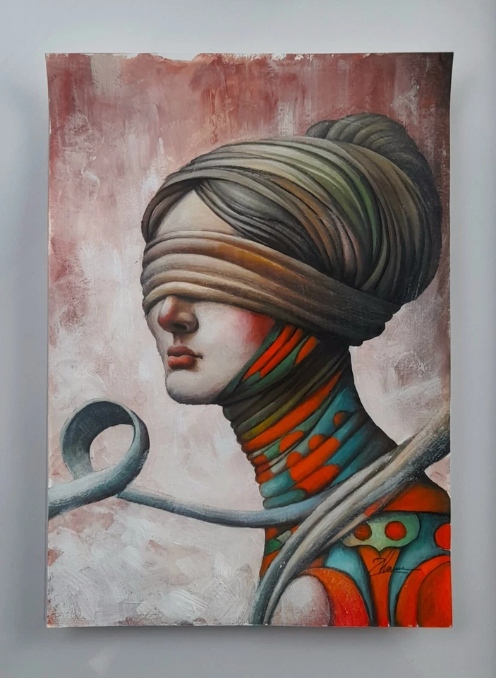 ORIGINAL ACRYLIC Surreal Women PORTRAIT MODERN FINE ART PAINTING - Image 4 of 4