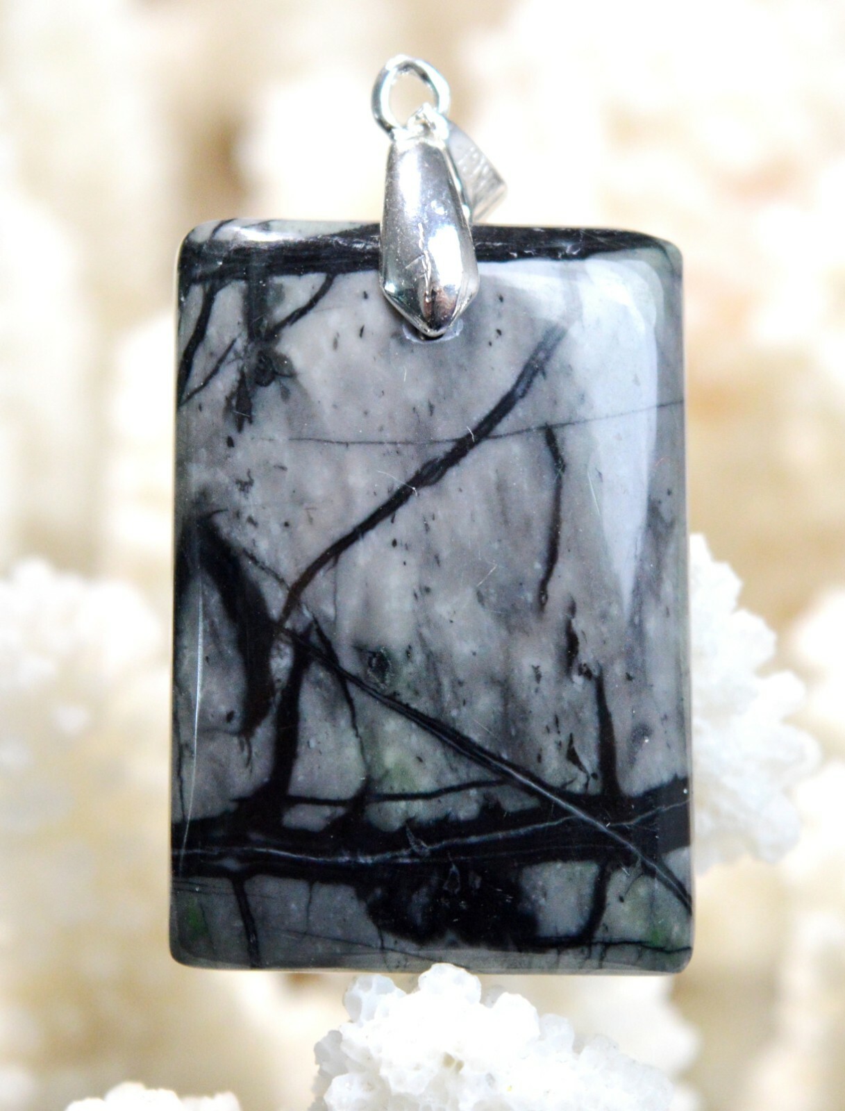 Pendentif en jaspe Picasso 62 carats, cabochon pierre naturelle pour style bohème chic