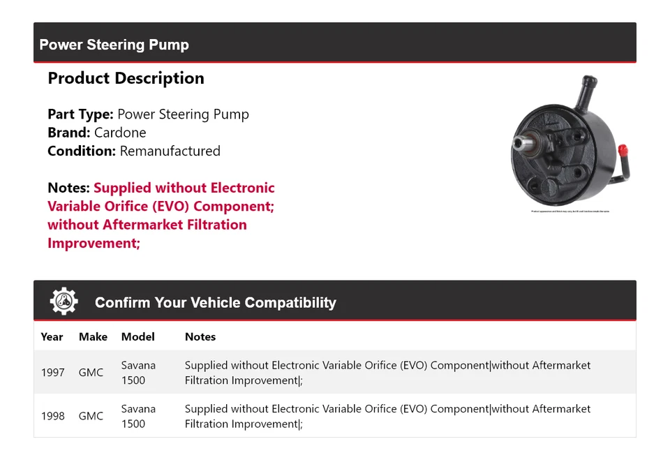 Bomba de dirección asistida Cardone para GMC Savana 1500 1997-1998 Foto 2 de 4