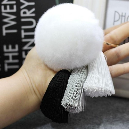 Rabbit Fur Ball Key Chain Pompom Fluffy Bag Pendant Keyring Charm Chains Jewelry - Picture 8 of 34
