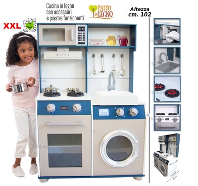 Kuche In Holz Kinder Gross Spielzeug Waschmaschine Ofen Herd Kochgeschirr Licht Ebay