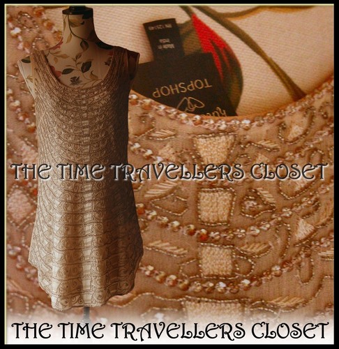 MINIVESTIDO KATE MOSS TOPSHOP BEIGE DIAMANTE ADORNADO CON CUENTAS REINO UNIDO 8 36 4 PRECIO DE VENTA SUGERIDO POR EL FABRICANTE 250 £ - Imagen 7 de 8