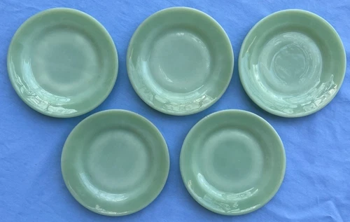 Set of FIVE Anchor Hocking Fire King Restaurant Ware Jadeite Bread Plates