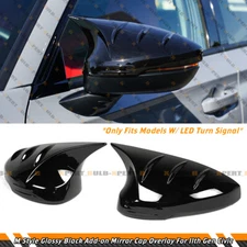 For 2022-26 Honda Civic M Horn Style Gloss Black Side Mirror Cover Caps W/ Light