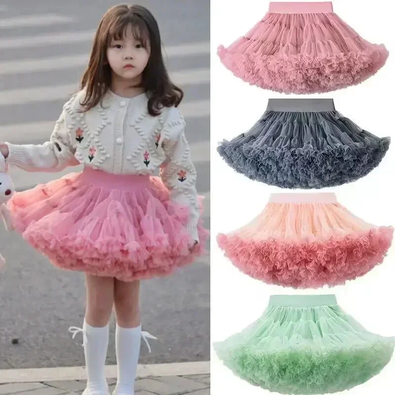 1-8T Falda de Encaje Niñas Esponjosa Gasa Pettiskirt Colores Sólidos Tutú Faldas Niña Foto 3 de 4