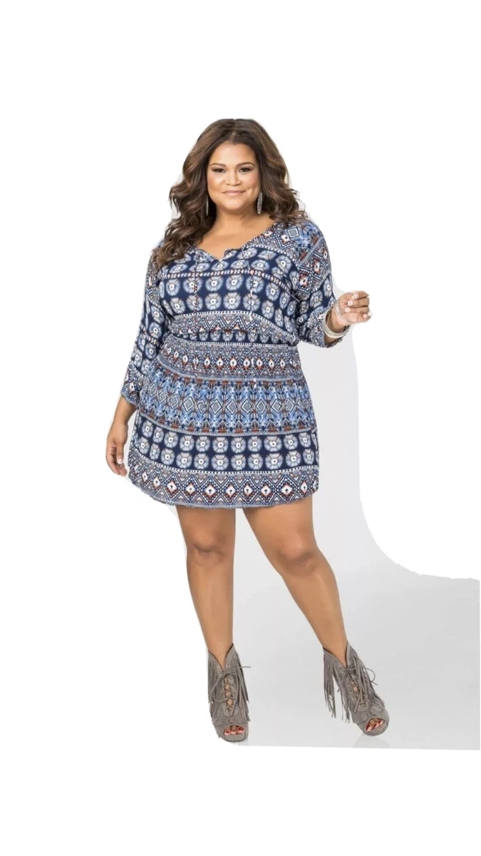 Ashley Stewart Plus Size Blue Multi-Print Tunic Dress (Size 22/24)