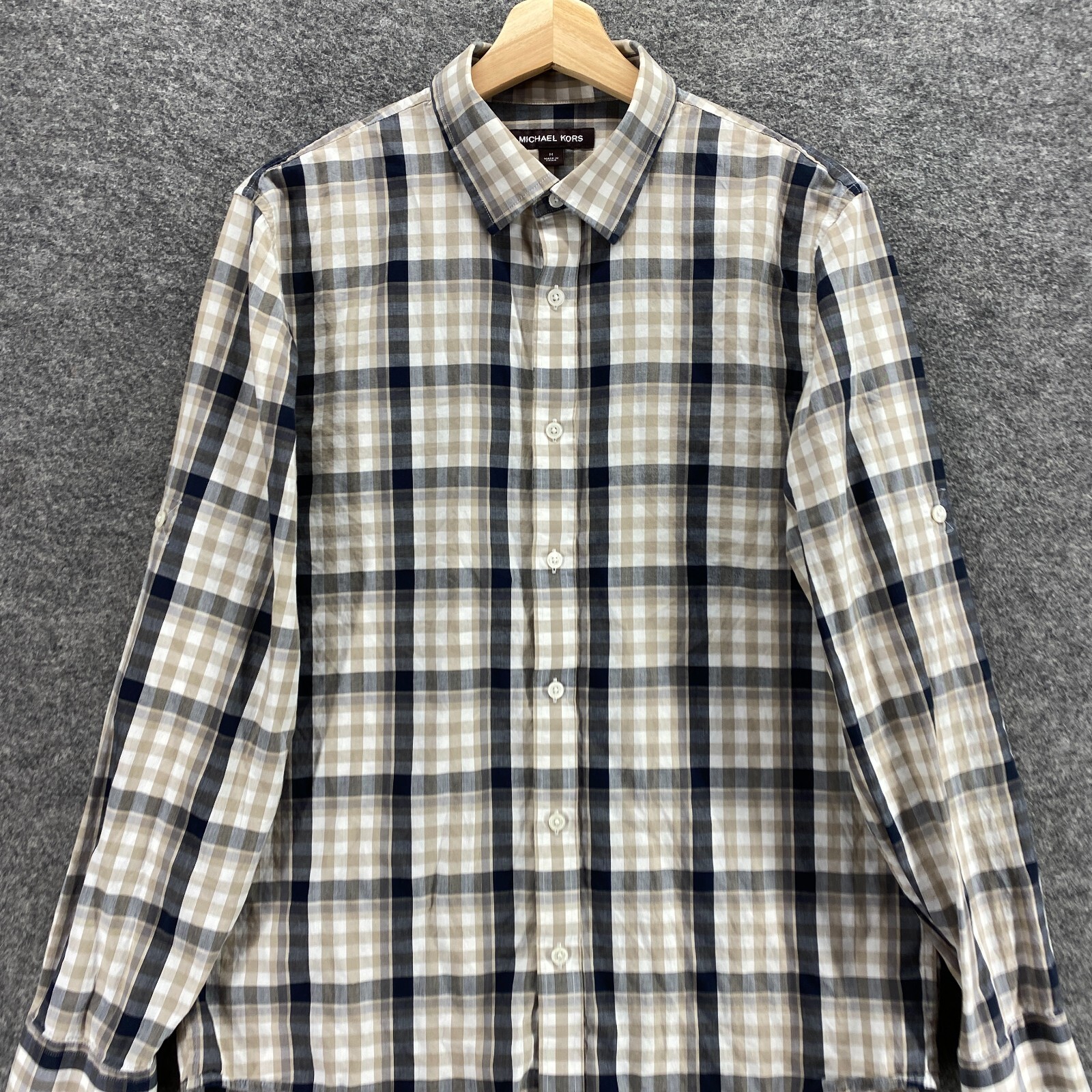 Michael Kors Shirt Men M  Black Plaid Button Up Collared Long Sleeve thumbnail 3