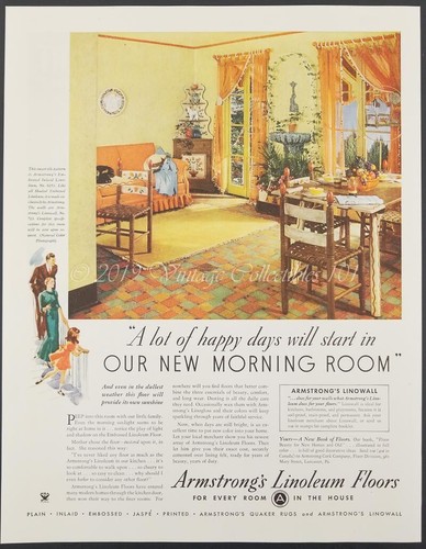 1934 Armstrong Linoleum Yellow tile kitchen home design photo art decor print ad - Picture 2 of 12