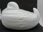 Vintage Resting Duck on a Nest Covered White Glass Dish RARE