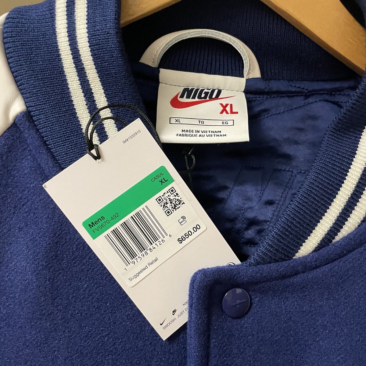 NIGO Nike NRG Varsity Jacket FV-5670 Blue Size XL Extra NIGO Nike NRG Varsity Jacket FV-5670 Blue Size XL Extra