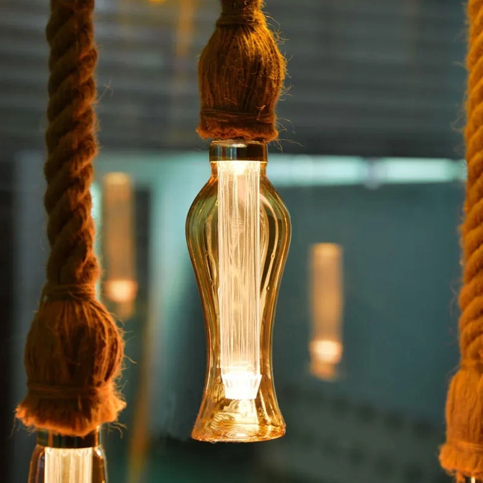 Retro Industrielampe Hanfseil Hängeleuchte Seil Pendelleuchte Deckenlampe E27 - Bild 3 von 4