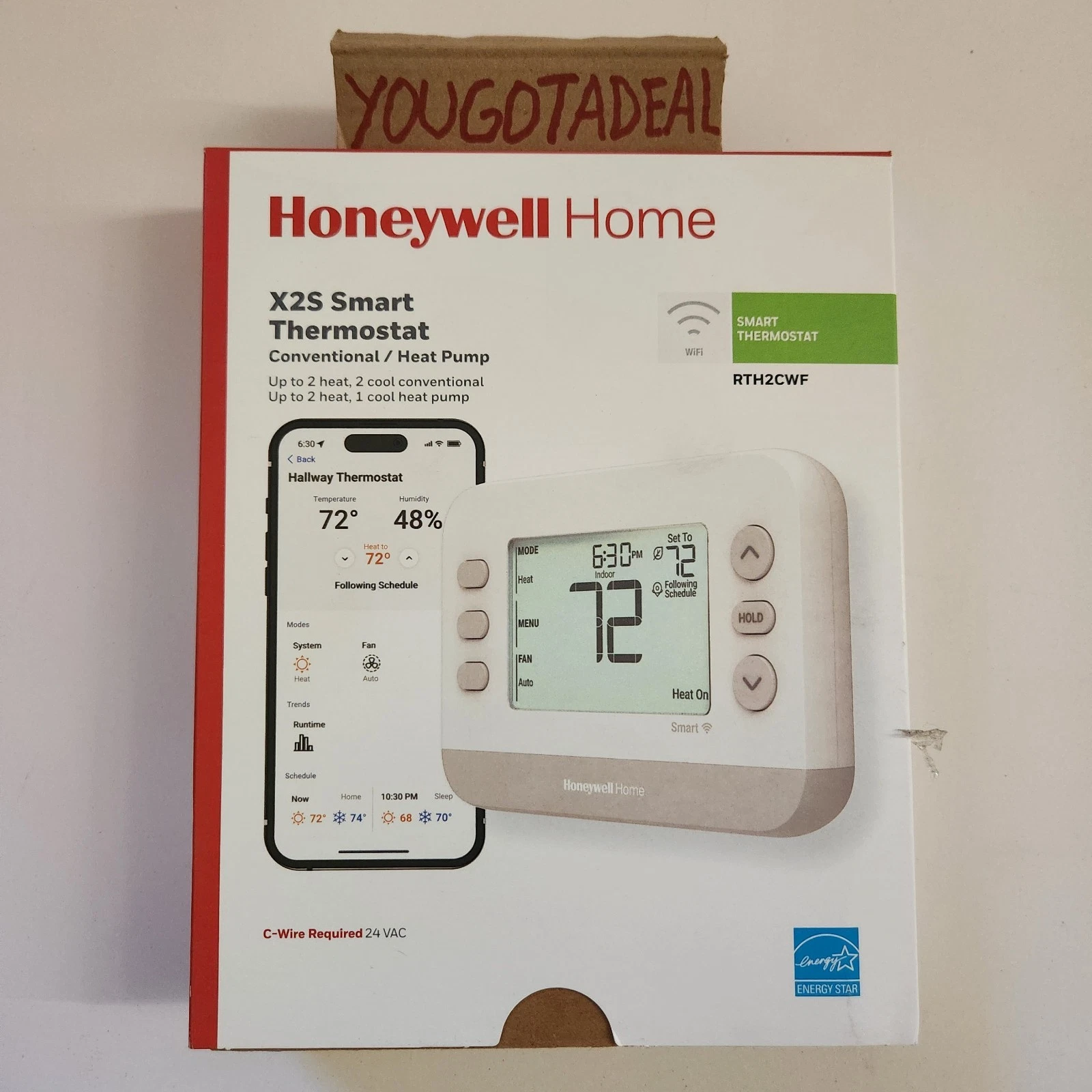 Honeywell Home X2S Smart WiFi Digital Thermostat - White/Grey #RTH2CWF
Opens in a new window or tab