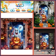 Halloween Door Cover Ghost Bat Candy Backdrop 71x35 Inch Polyester Party Photo