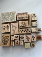 Lot Of Rubber Stamps on Wood Bases Used Unused Various Patterns Designs Sizes