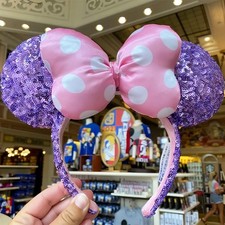 Disney- Parks Pink and Purple Sequin Minnie Mickey Mouse Ears Bow Headband Gifts