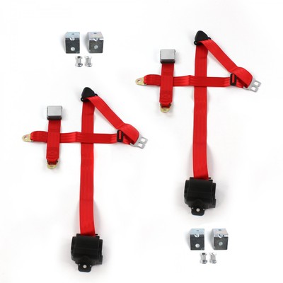 AMC Eagle 1979 - 1987 Airplane 3pt Red Retractable Bucket Seat Belt Kit w/ Brack