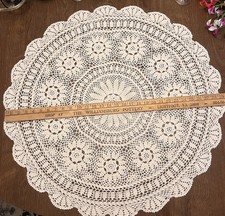 Handmade crochet lace cotton round tablecloth , intricate floral pattern. 36  