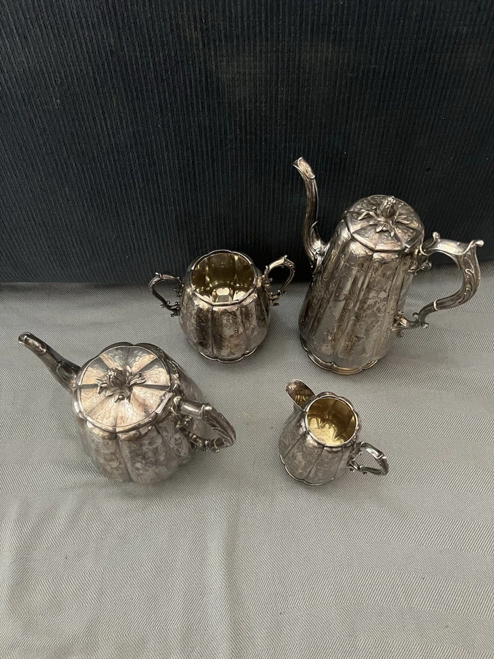 Juego de té y café vintage plateado de 4 piezas - diseño floral ornamentado - Foto 3 de 3