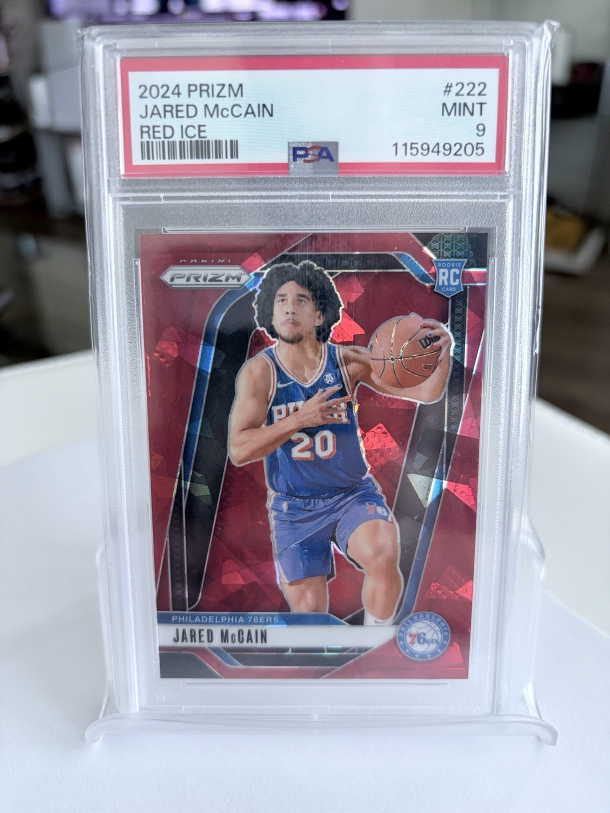 Jared McCain 2024 Panini Prizm Red Ice RC 76ers #222 PSA 9 Rookie