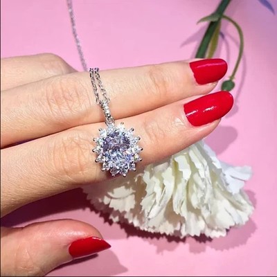 2Ct Lab Created Diamond Pendant Solid 14K White Gold Finish 18'' Free Chain
