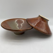 Studio Art Pottery Pair of Bowls, Tagine, Or Soup/Tea Bowl w/ Lid - Signed