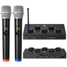  Portable Karaoke Microphone Mixer System Set, with Dual UHF Wireless Mic, HD...